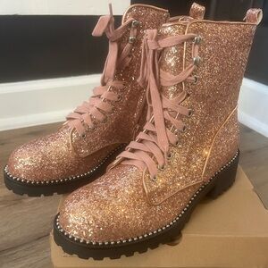 Women’s blush colored glitter boots